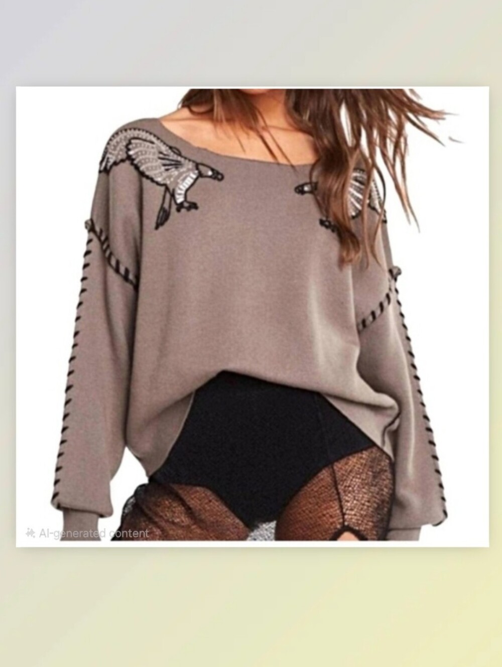 RARE Wildfox Couture White Label Eagle Blanket Stitch Slouchy Sweater Women's M